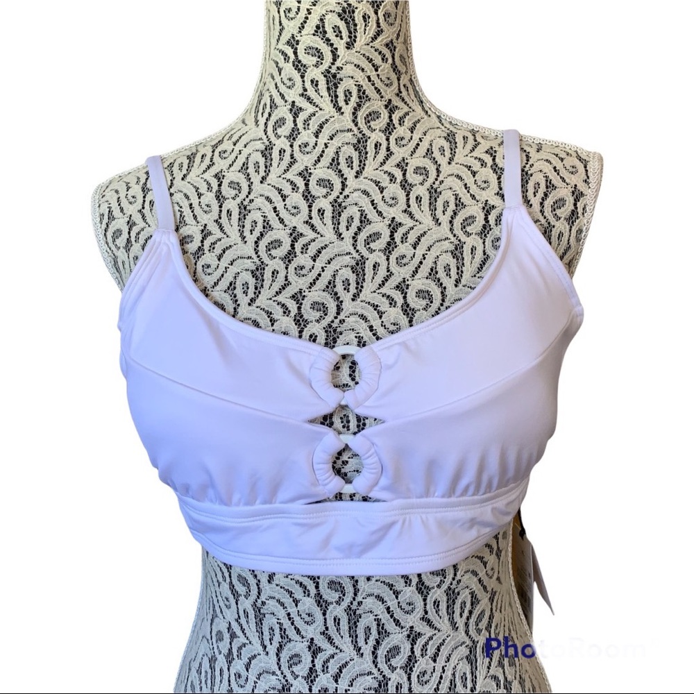 Shade & Shore Double Ring Back Tie Bikini Swim Top White Size XL